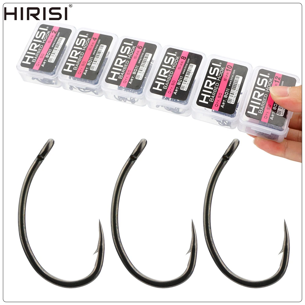 Hirisi 50/100pcs PTFE Coating Carp Fishing Hooks Steel Barbed Hooks In Box 8011 Fishing Accessories