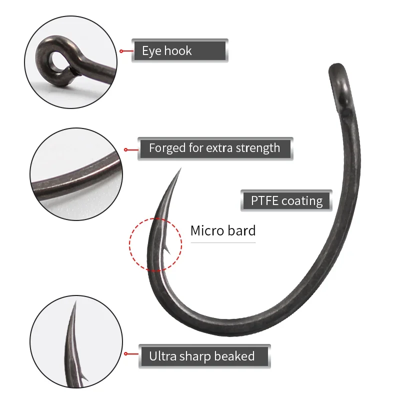 10Pieces Carp Fishing Hook Size 1 2 4 6 PTFE Coating Mirco Barded/Barbless PTFE Coating For Carp Fishing Terminal Tackle