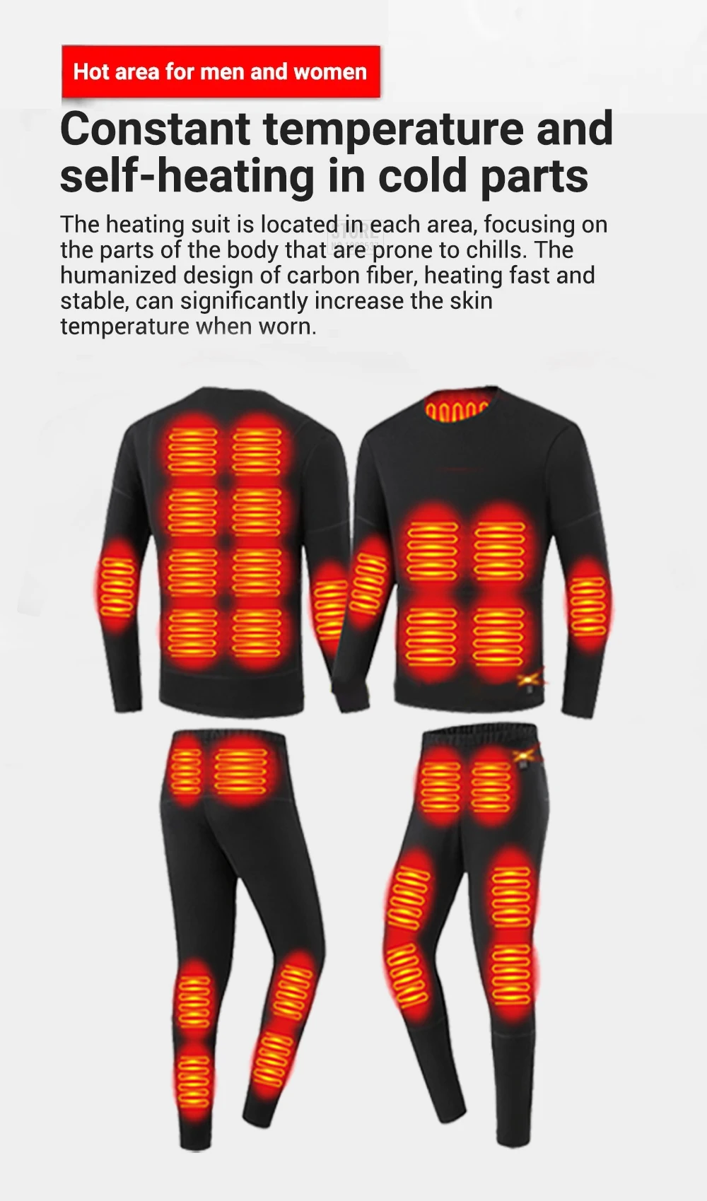 Winter Heated Underwear Set Women Men USB Electric Heating Jacket Outdoor Sports Thermal Underwear Electric Heated Equipment