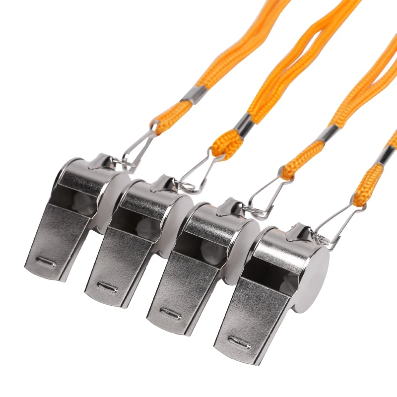 Metal Whistle Referee Sport Rugby Stainless Steel Whistles Football Team Sports Training Yellow Lanyard Whistle