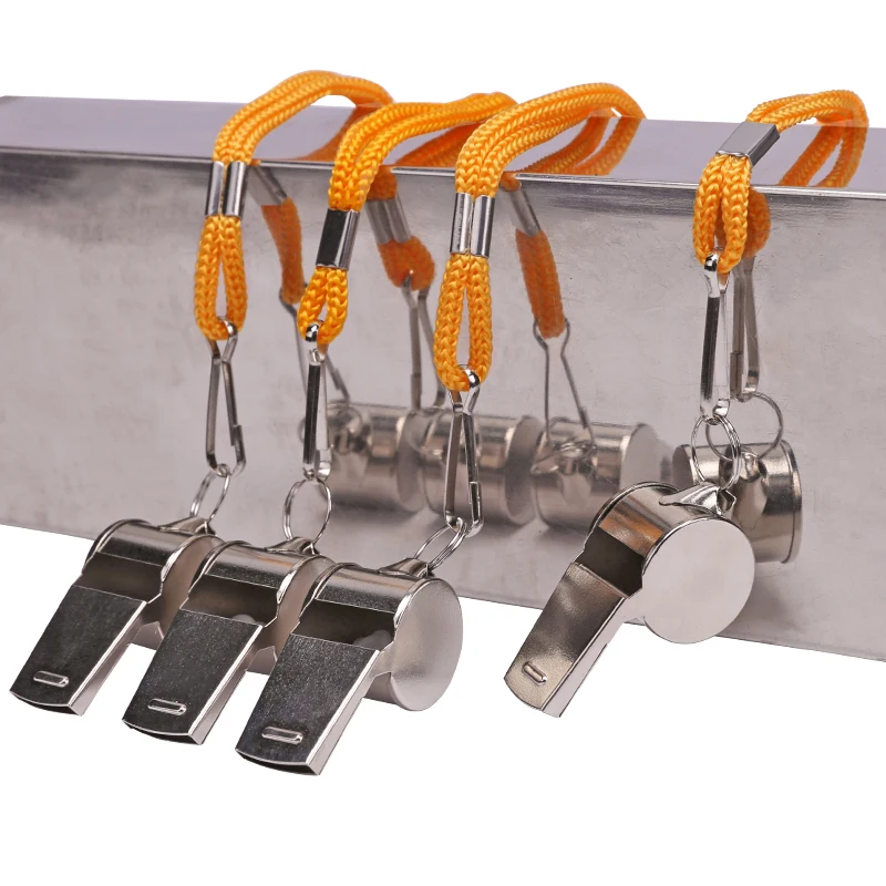Metal Whistle Referee Sport Rugby Stainless Steel Whistles Football Team Sports Training Yellow Lanyard Whistle