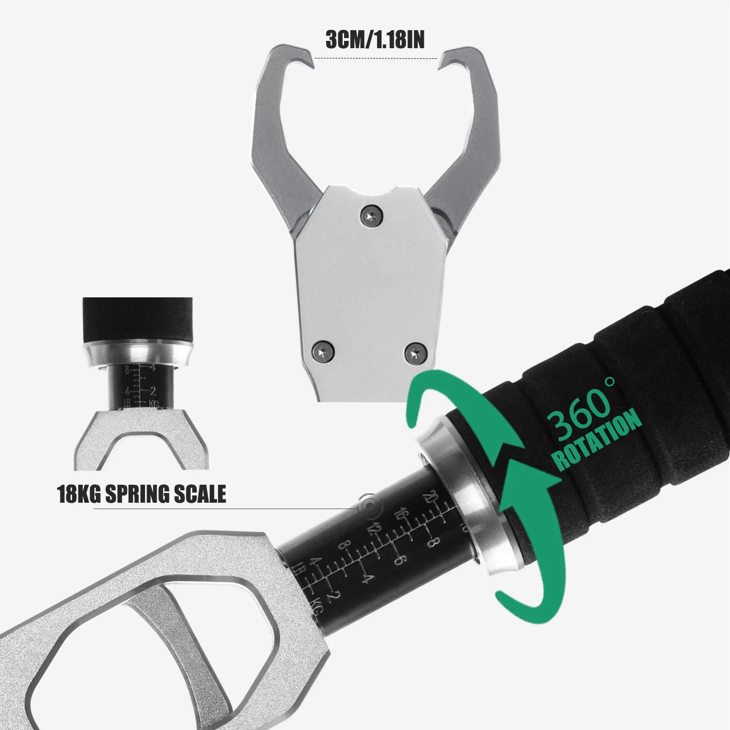 SAMOLLA Aluminum Alloy New Fishing Grip Pliers Accessories 18kg Spring scale 360 ° rotation Adjustable Grabber Tool Seawater