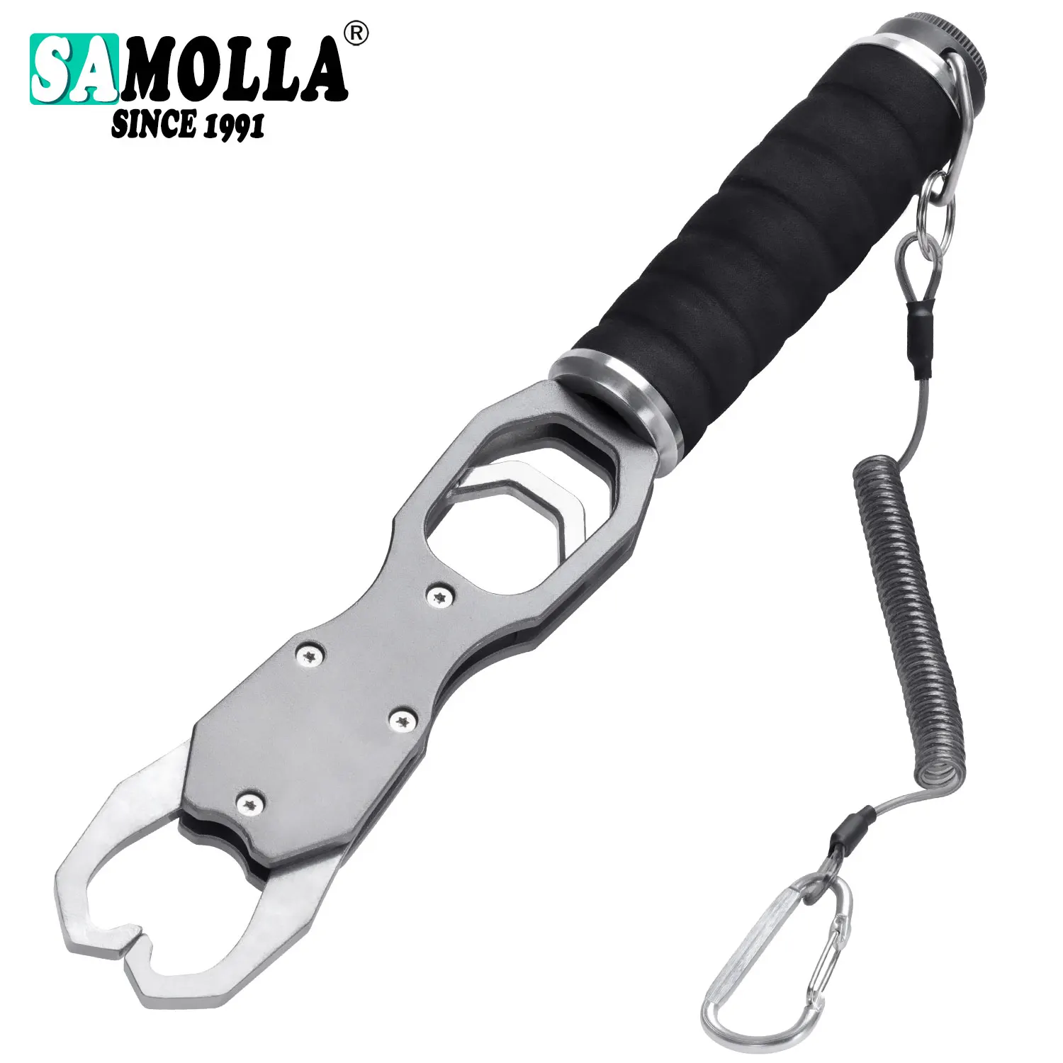 SAMOLLA Aluminum Alloy New Fishing Grip Pliers Accessories 18kg Spring scale 360 ° rotation Adjustable Grabber Tool Seawater