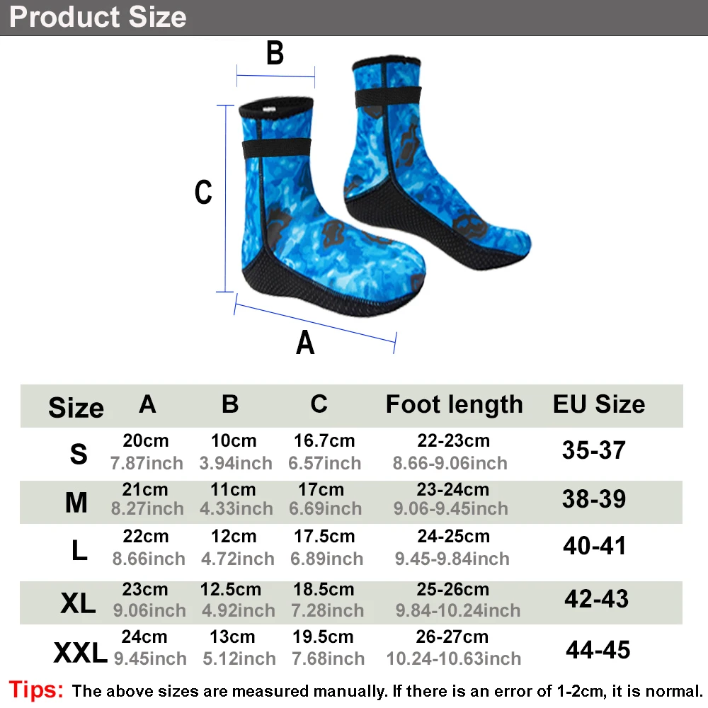 3mm Camouflage Diving Socks Neoprene Anti-Slip Water Socks Keep Warm Sand Socks Water Sport Swimming Surfing Diving Snorkeling