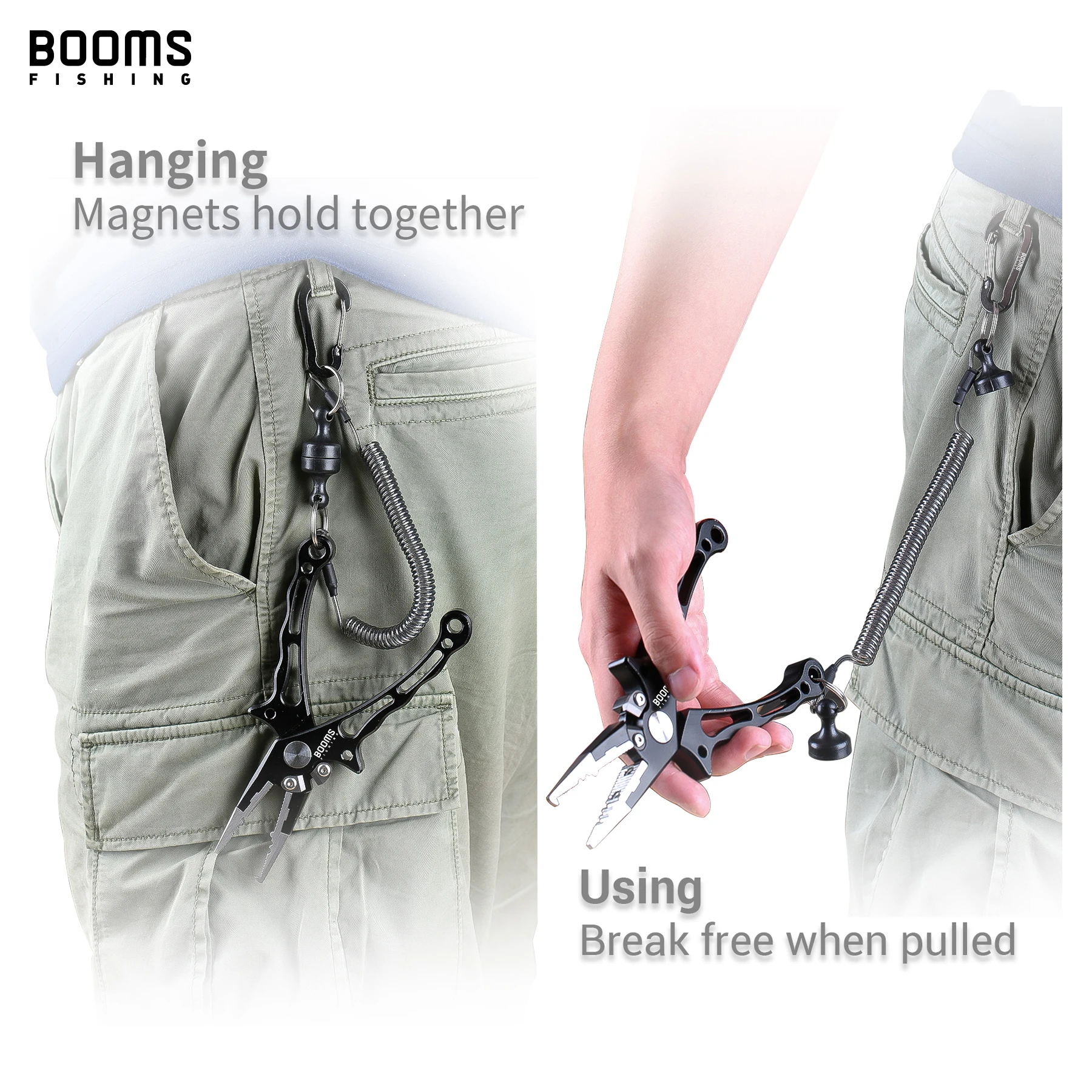 Booms Fishing Magnetic Net Release Holder With Coiled Lanyard Fly Fishing Tool Strong Magnet Carabine Anti-Drop Rope Accessories