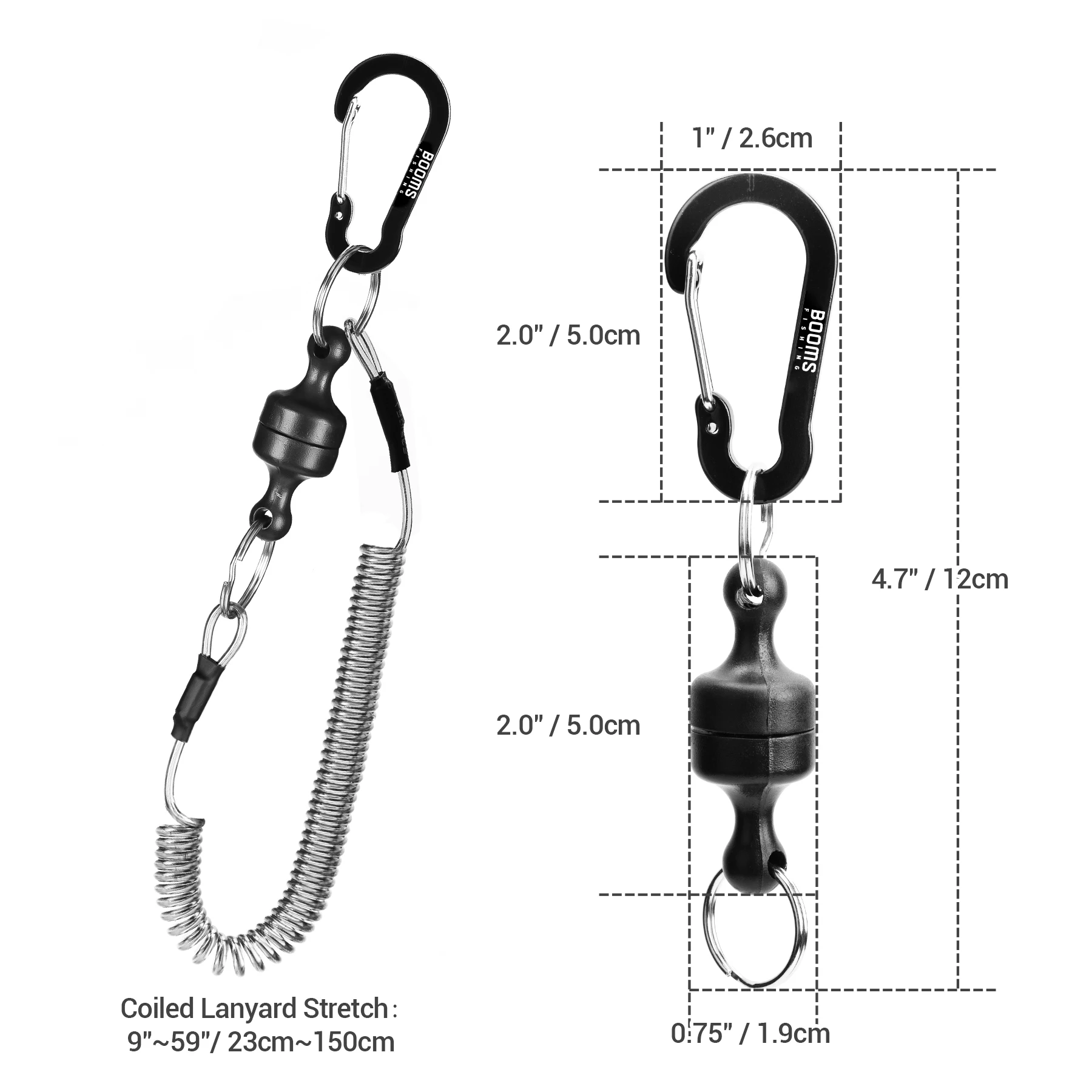 Booms Fishing Magnetic Net Release Holder With Coiled Lanyard Fly Fishing Tool Strong Magnet Carabine Anti-Drop Rope Accessories