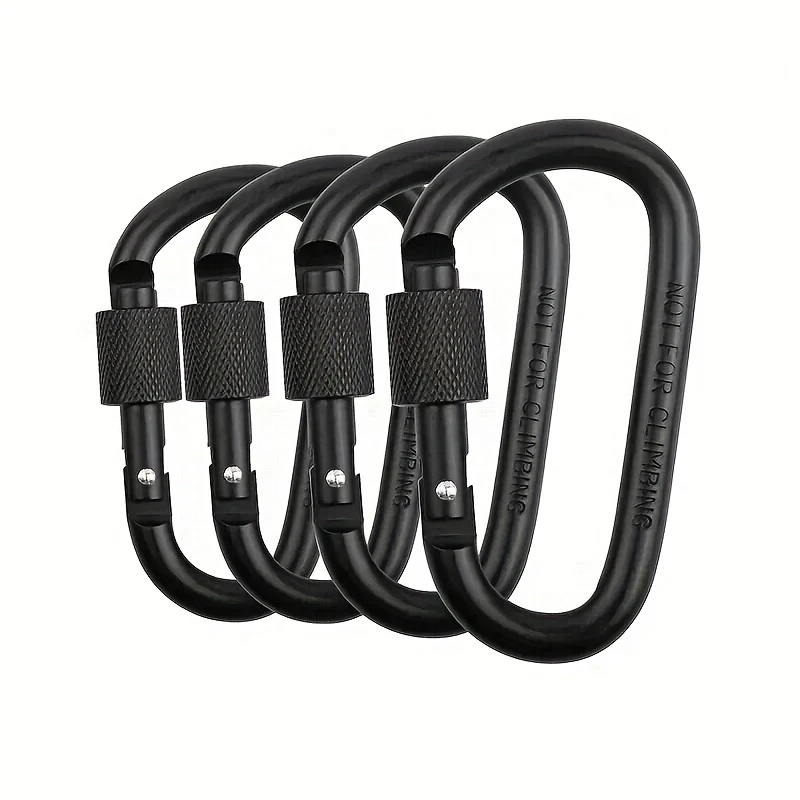 4Pcs Aluminum Alloy D-Ring Carabiner Hammock Hook Hook Organizer Shopping Bag Clip Hook for Outdoor Hiking Travel Backpack