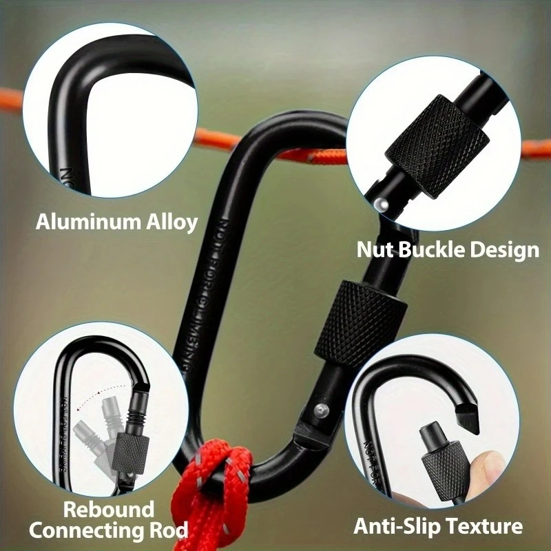 4Pcs Aluminum Alloy D-Ring Carabiner Hammock Hook Hook Organizer Shopping Bag Clip Hook for Outdoor Hiking Travel Backpack