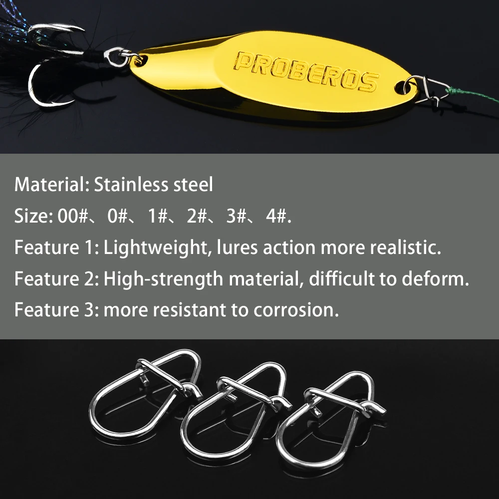 PROBEROS 200pcs Fishing Snap Lure 00#-4# Connector Fishing Clip Carabiner Snap Quick Change Snap Terminal Stainless Steel Tackle