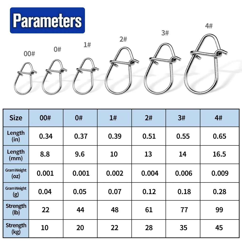 PROBEROS 200pcs Fishing Snap Lure 00#-4# Connector Fishing Clip Carabiner Snap Quick Change Snap Terminal Stainless Steel Tackle