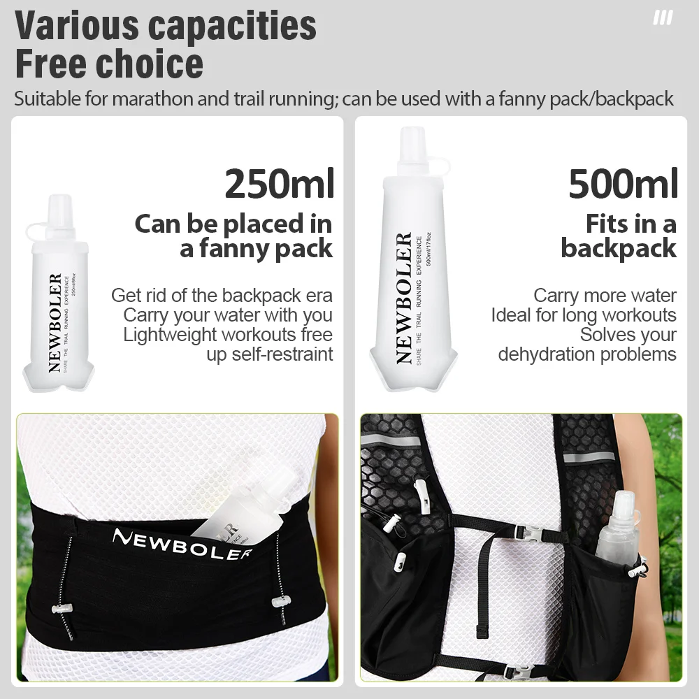 NEWBOLER TPU Outdoor Sport Bottle Folding Soft Flask Water Bottle for Running Camping Hiking Bicycle Fitness Water Bag
