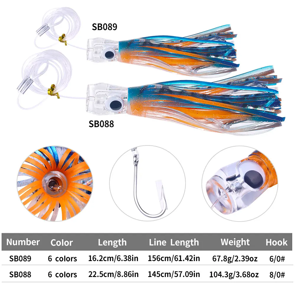 1pcs 65g/100g Resin Head Octopus Soft Skirt Lure Deep Sea Boat Fishing Big Trolling Bait for Tuna Wahoo Fast Sinking
