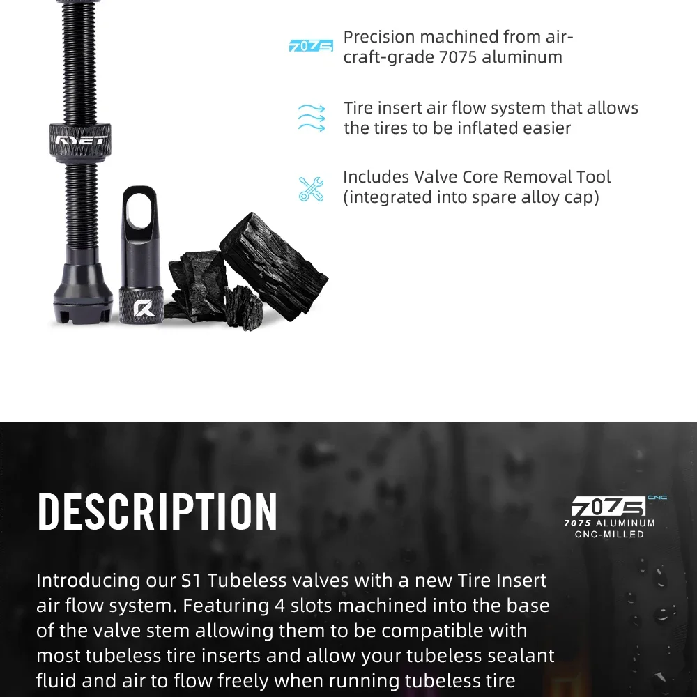 RYET Presta Tubeless Valves 44/60/70/80mm Tubeless Bike Valves for Road/MTB CNC Aluminum Valve Core Removable Sealant-Com