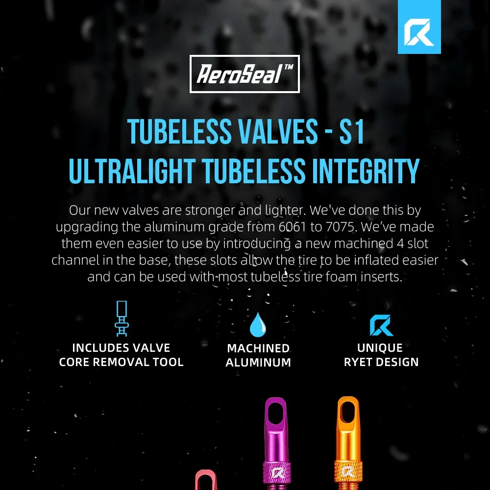 RYET Presta Tubeless Valves 44/60/70/80mm Tubeless Bike Valves for Road/MTB CNC Aluminum Valve Core Removable Sealant-Com