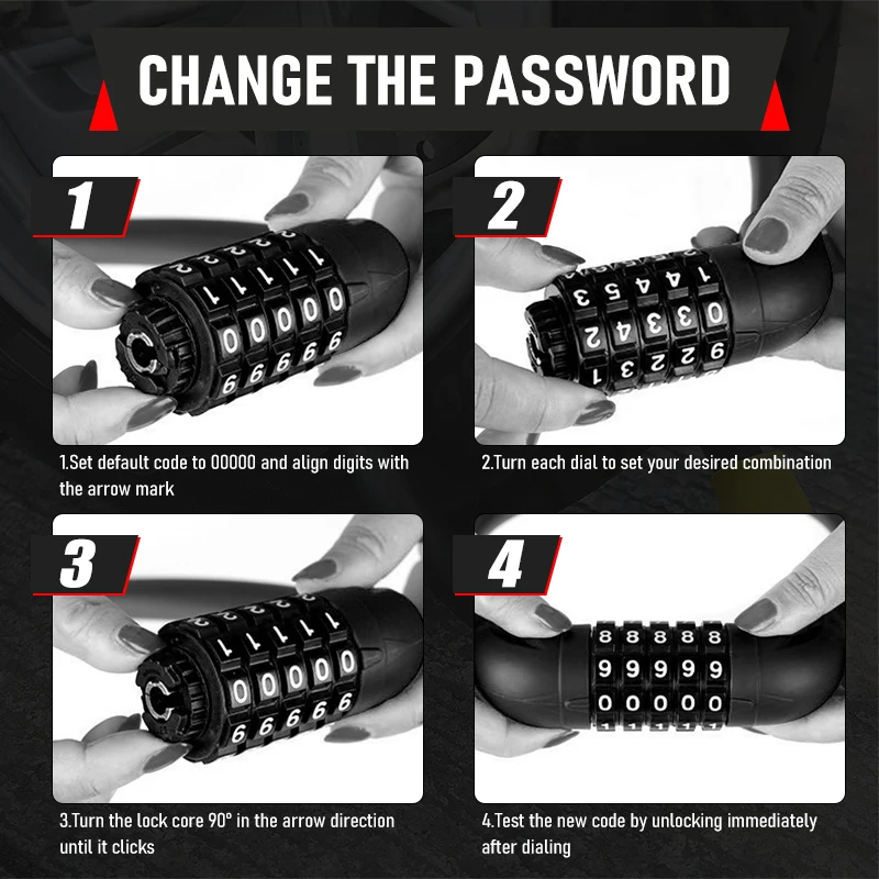5-Digit Combination Bike Lock - Heavy-Duty Universal Bicycle Lock for Mountain Bike/Scooter/&Motorcycles - Anti-Theft Protection