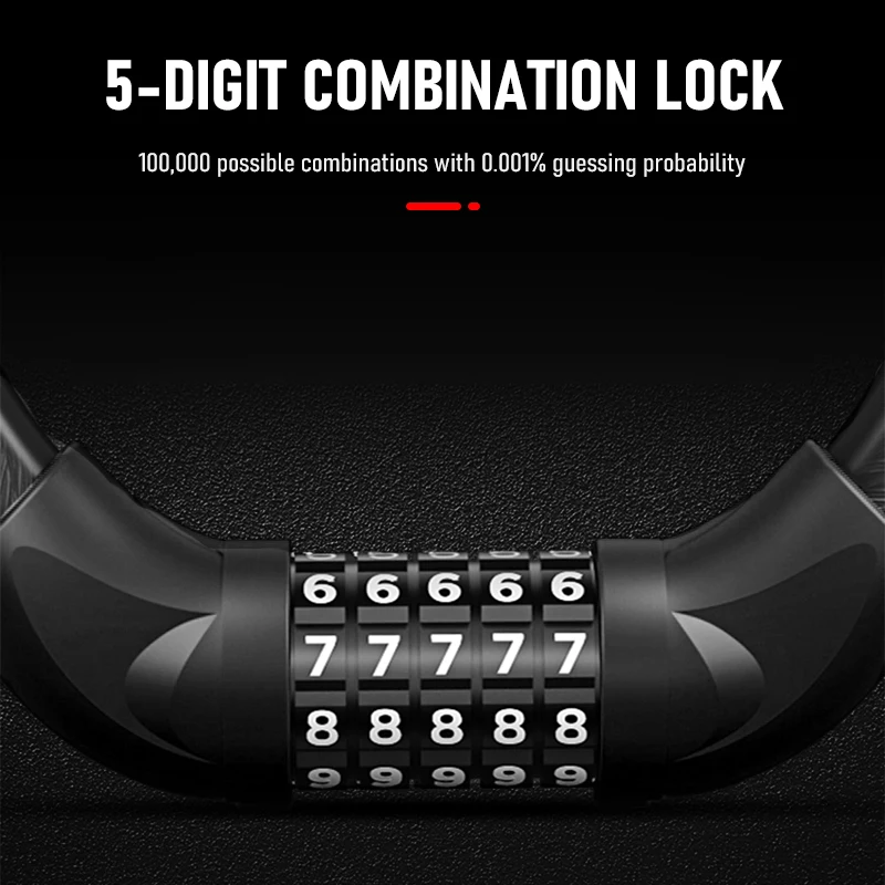 5-Digit Combination Bike Lock - Heavy-Duty Universal Bicycle Lock for Mountain Bike/Scooter/&Motorcycles - Anti-Theft Protection