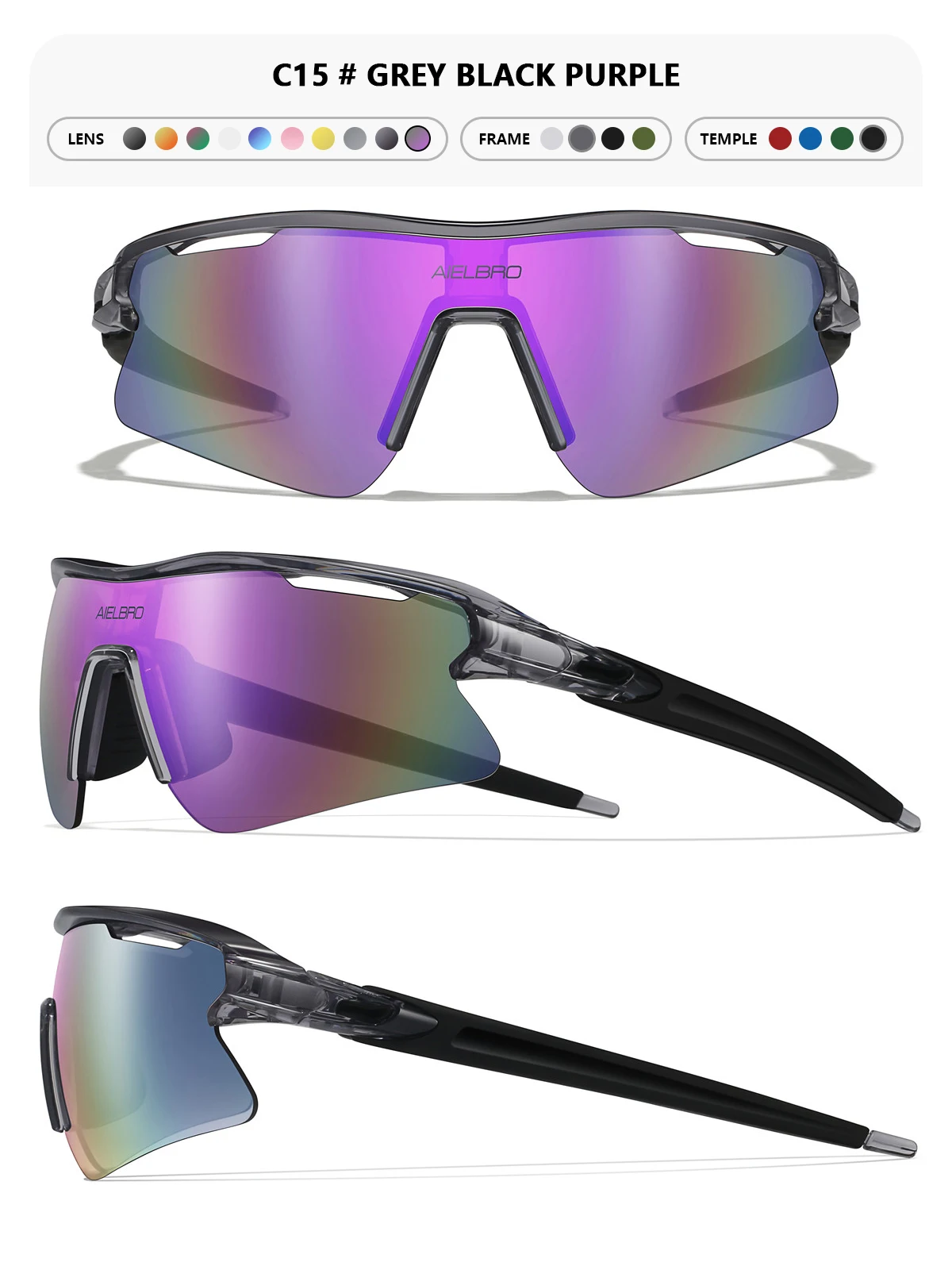 AIELBRO Sports Sunglasses for Men Women Cycling Running - UV400 Protection Bicycle Glasses for Road Bike & Outdoor Activities