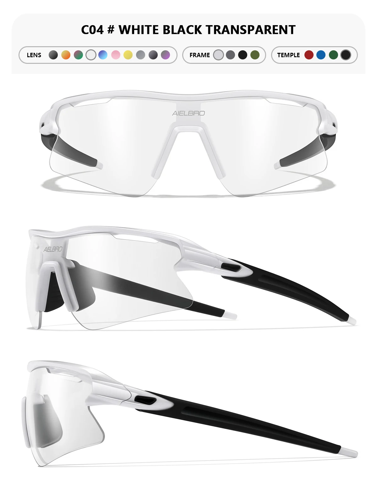 AIELBRO Sports Sunglasses for Men Women Cycling Running - UV400 Protection Bicycle Glasses for Road Bike & Outdoor Activities