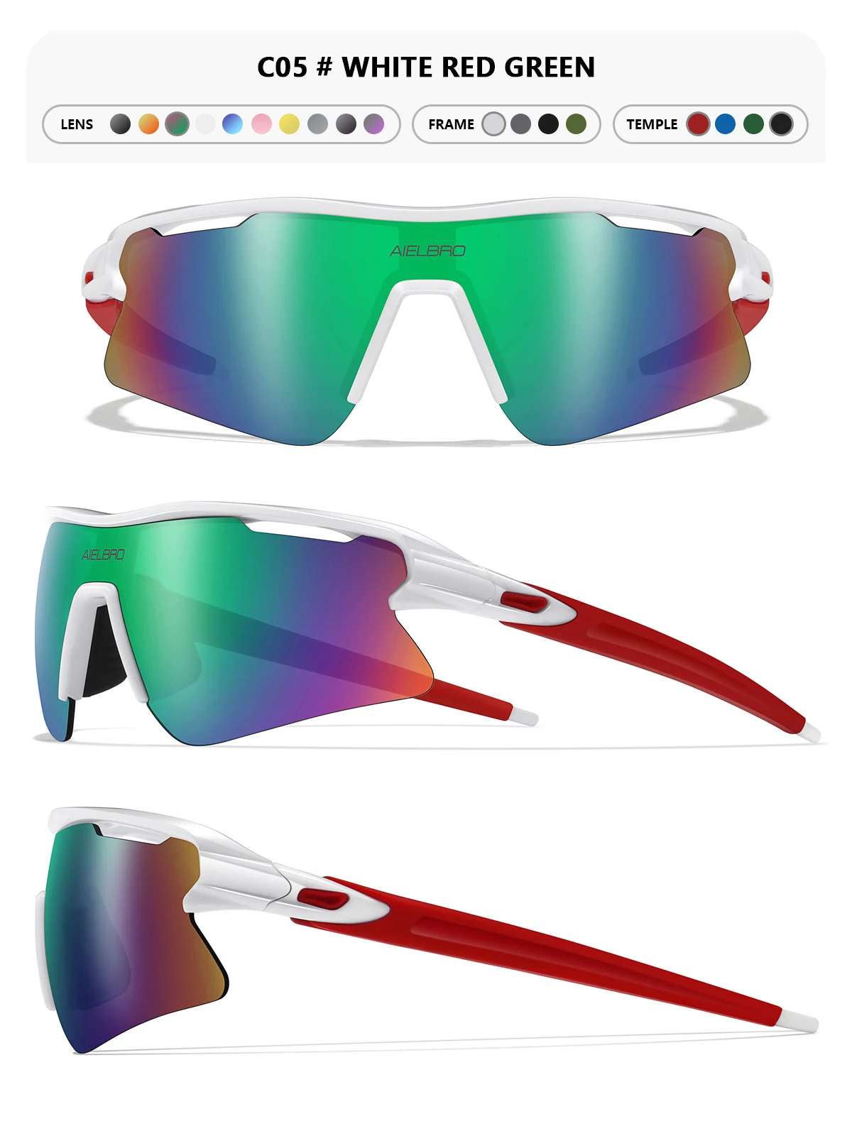 AIELBRO Sports Sunglasses for Men Women Cycling Running - UV400 Protection Bicycle Glasses for Road Bike & Outdoor Activities