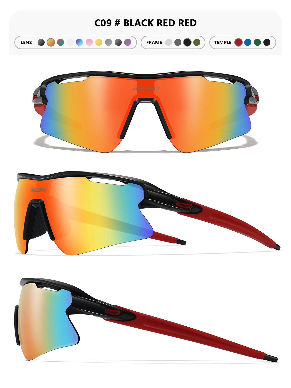 AIELBRO Sports Sunglasses for Men Women Cycling Running - UV400 Protection Bicycle Glasses for Road Bike & Outdoor Activities