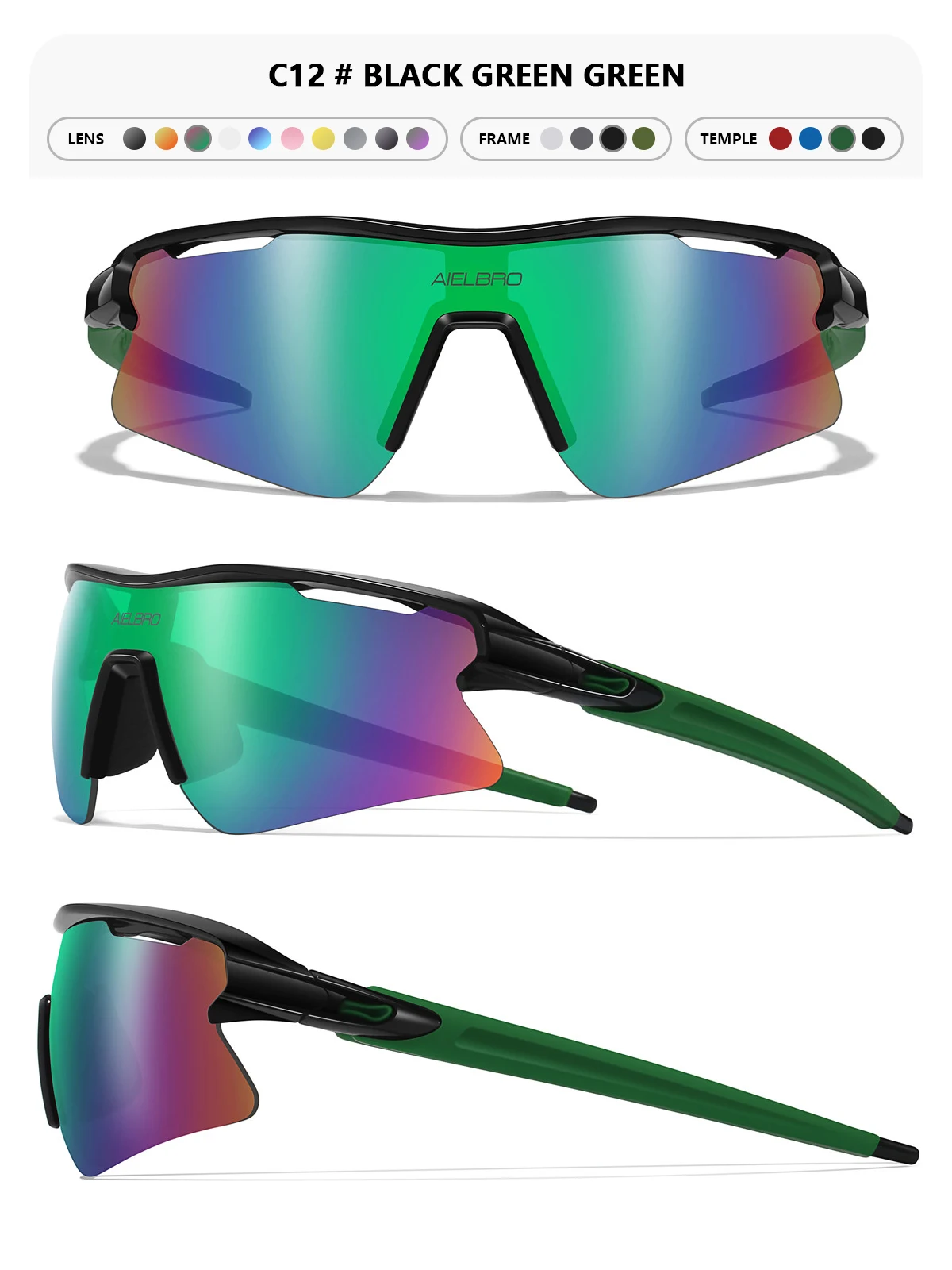 AIELBRO Sports Sunglasses for Men Women Cycling Running - UV400 Protection Bicycle Glasses for Road Bike & Outdoor Activities