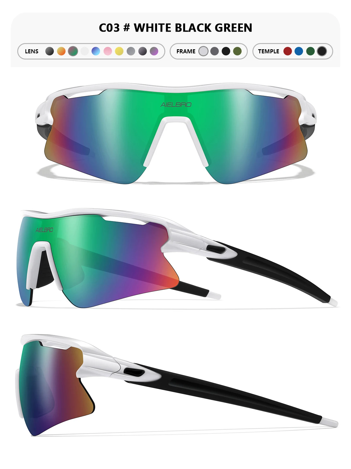 AIELBRO Sports Sunglasses for Men Women Cycling Running - UV400 Protection Bicycle Glasses for Road Bike & Outdoor Activities