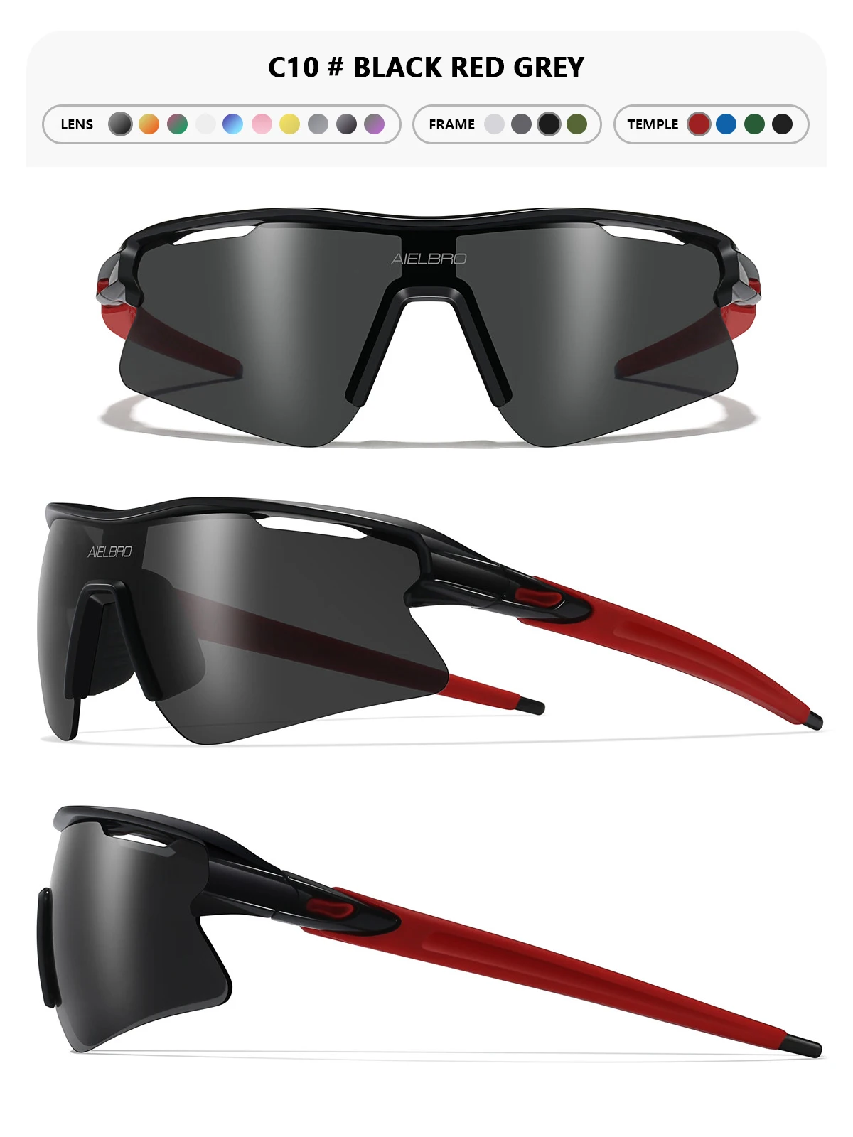 AIELBRO Sports Sunglasses for Men Women Cycling Running - UV400 Protection Bicycle Glasses for Road Bike & Outdoor Activities
