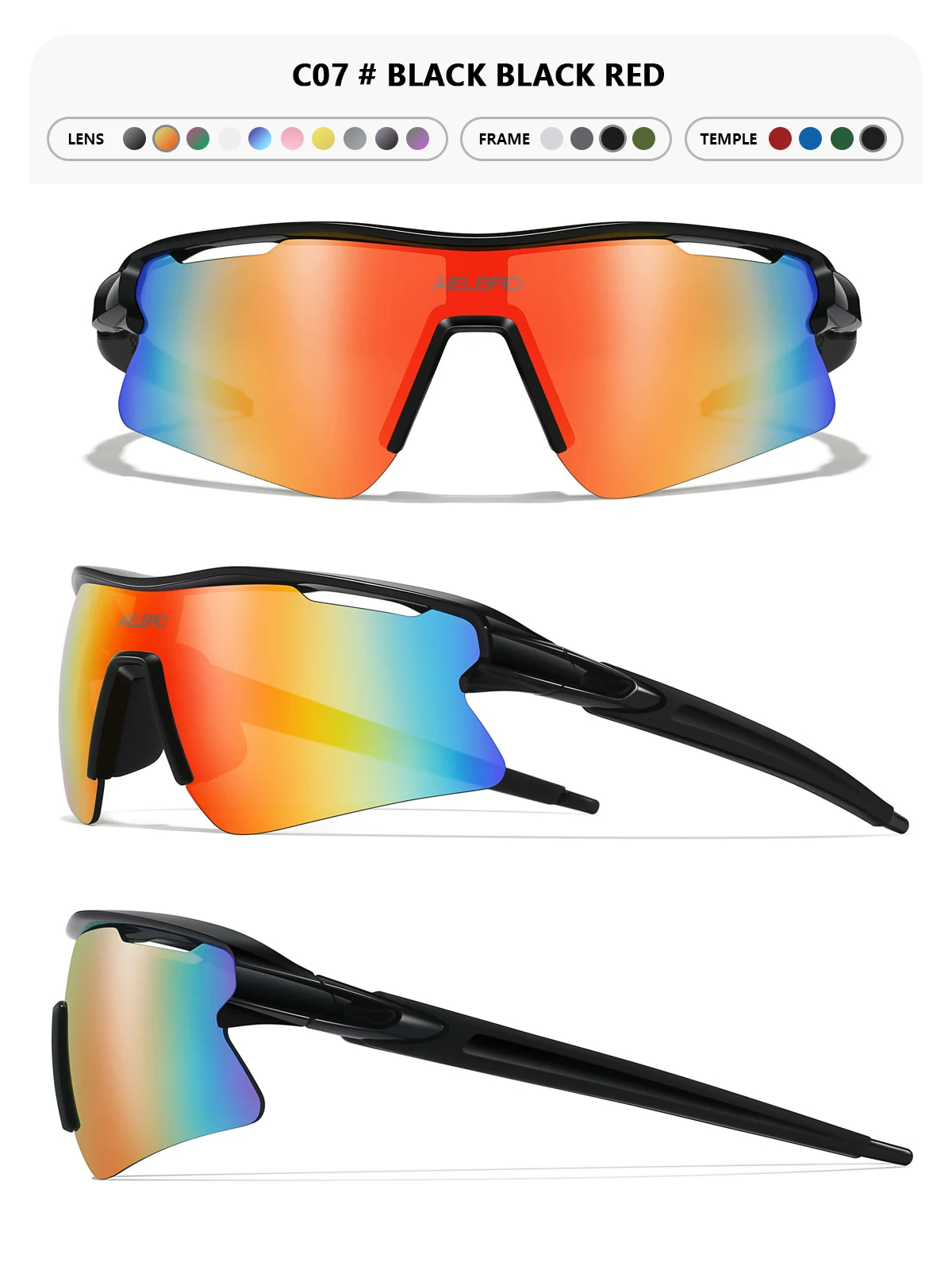 AIELBRO Sports Sunglasses for Men Women Cycling Running - UV400 Protection Bicycle Glasses for Road Bike & Outdoor Activities