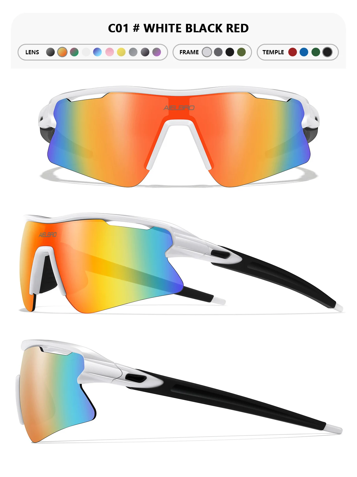 AIELBRO Sports Sunglasses for Men Women Cycling Running - UV400 Protection Bicycle Glasses for Road Bike & Outdoor Activities