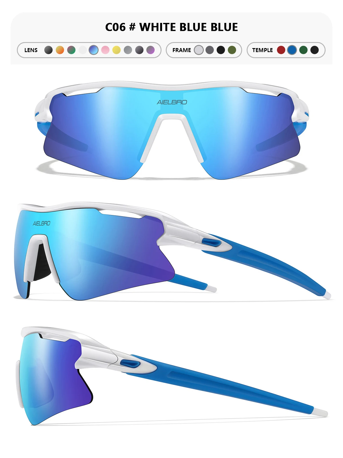 AIELBRO Sports Sunglasses for Men Women Cycling Running - UV400 Protection Bicycle Glasses for Road Bike & Outdoor Activities