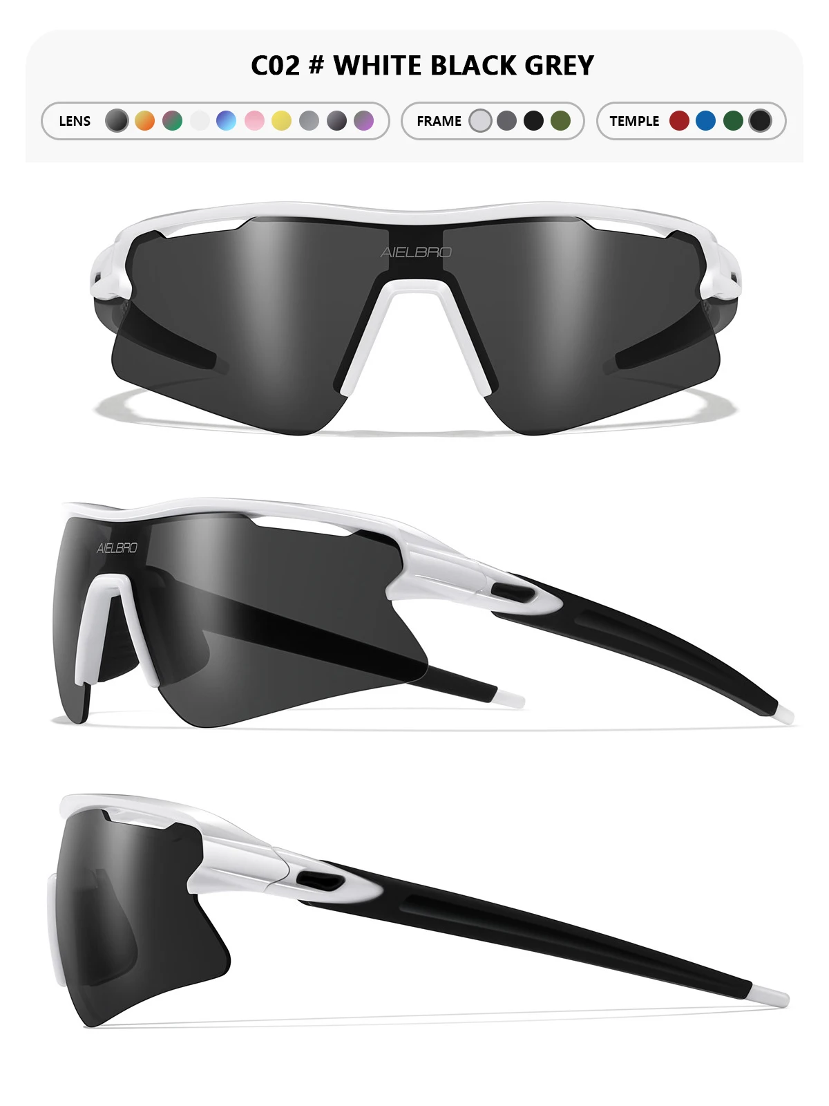 AIELBRO Sports Sunglasses for Men Women Cycling Running - UV400 Protection Bicycle Glasses for Road Bike & Outdoor Activities