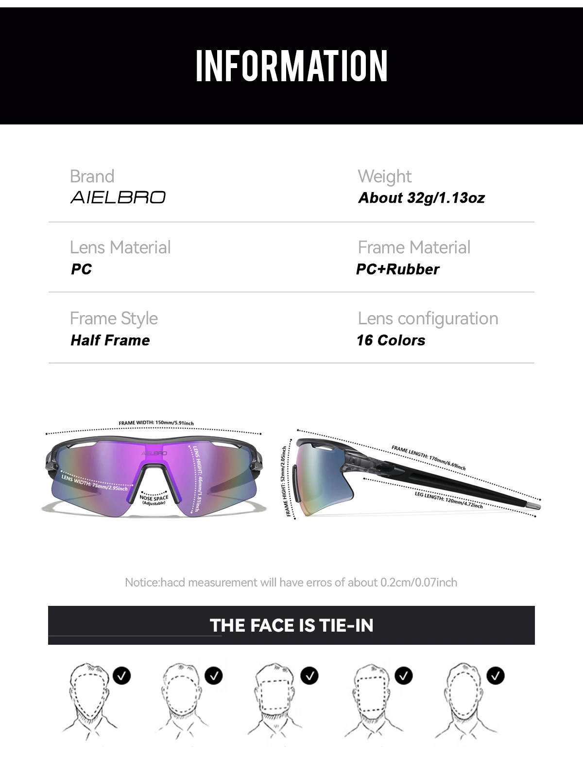 AIELBRO Sports Sunglasses for Men Women Cycling Running - UV400 Protection Bicycle Glasses for Road Bike & Outdoor Activities