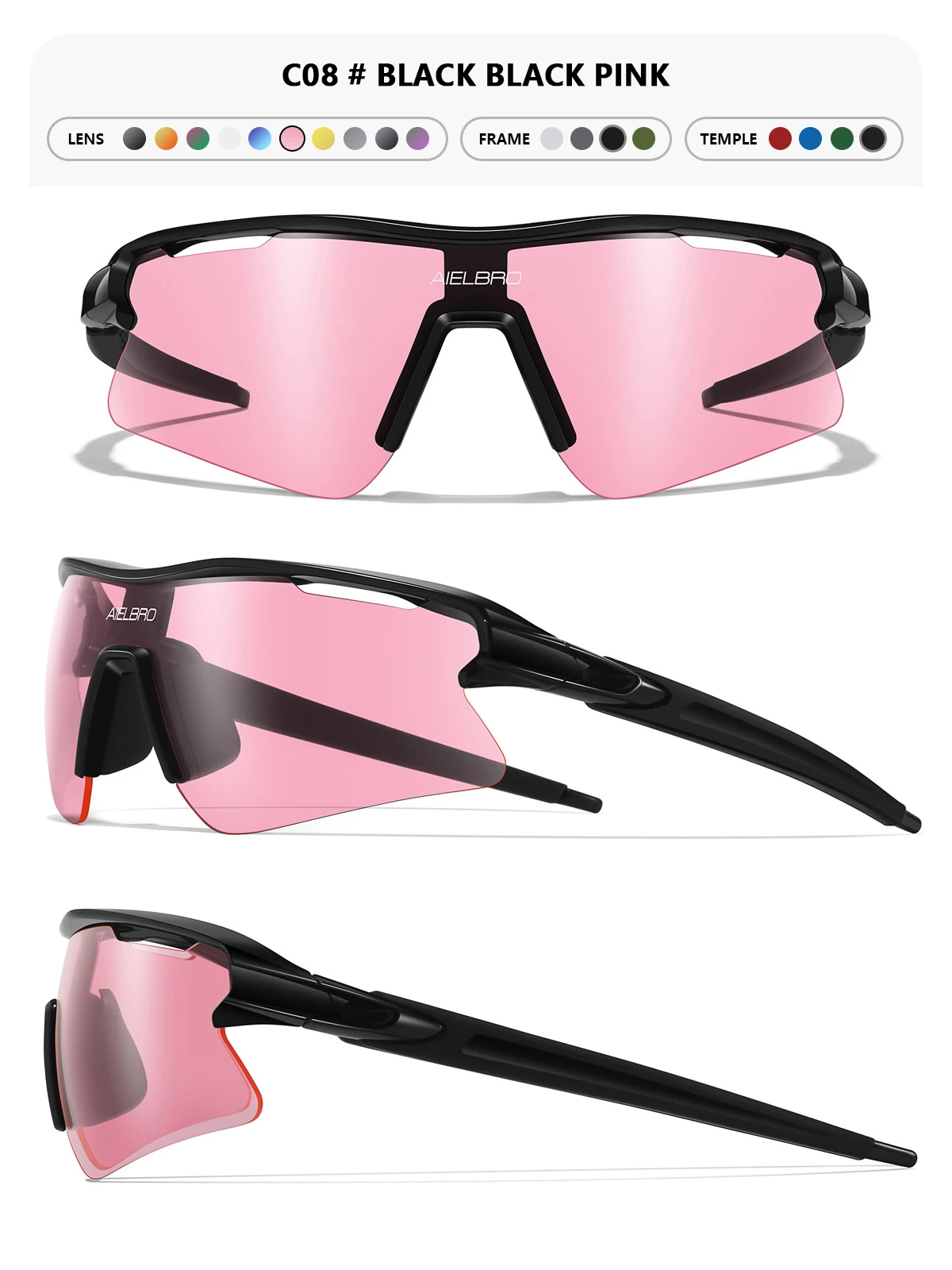 AIELBRO Sports Sunglasses for Men Women Cycling Running - UV400 Protection Bicycle Glasses for Road Bike & Outdoor Activities
