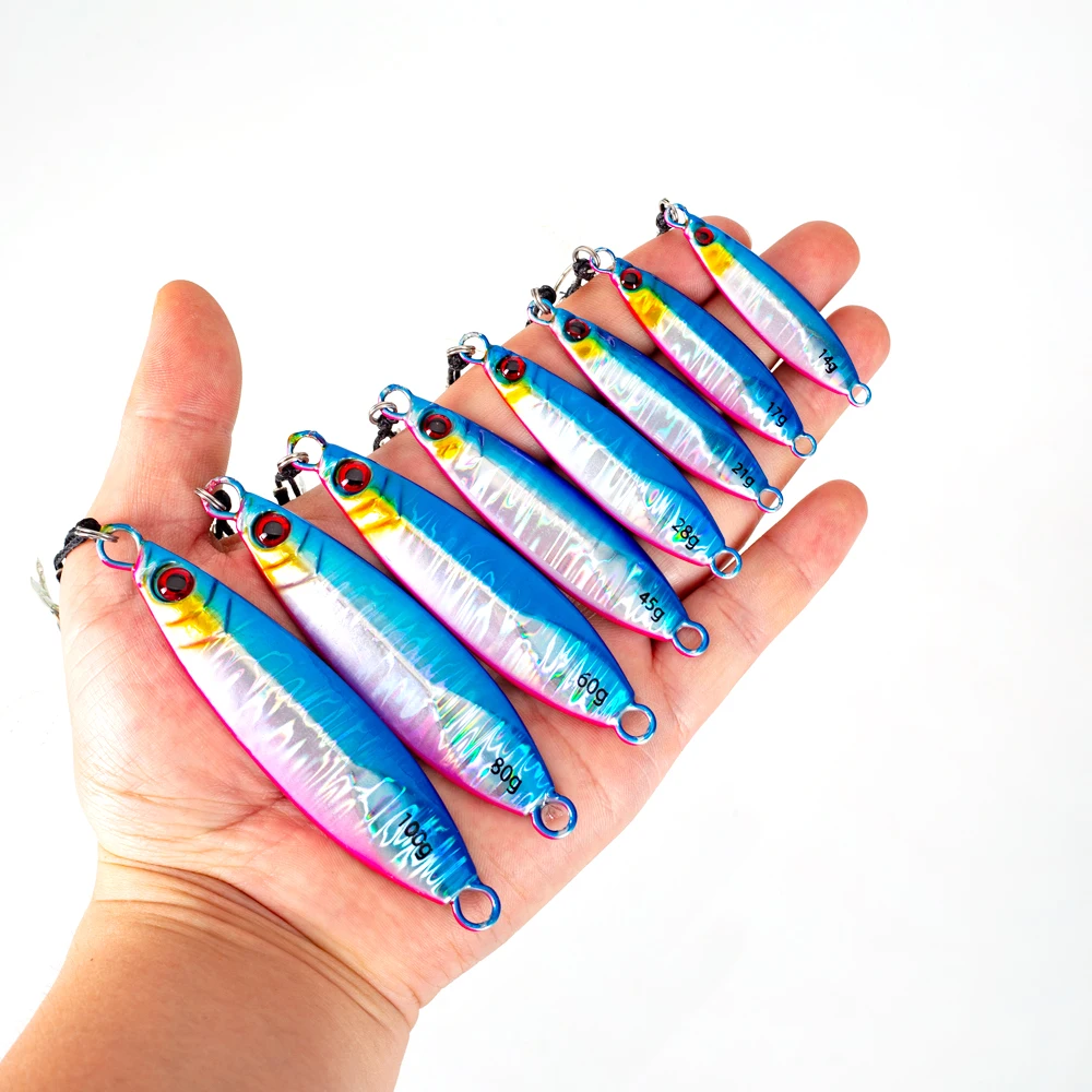 7Pcs Metal Jig Fishing Lure 14-100g Sinking Lure Bait Casting Lure with Assist Hooks for Sea Fishing