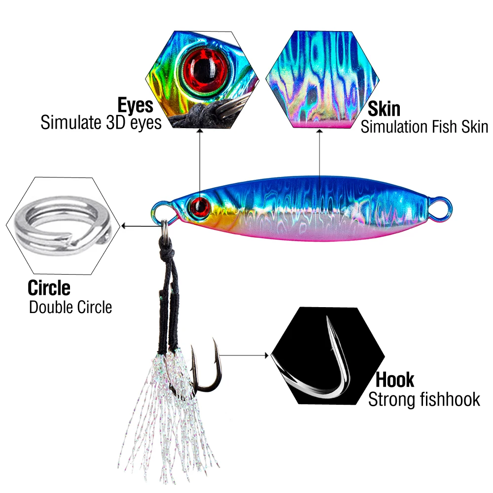7Pcs Metal Jig Fishing Lure 14-100g Sinking Lure Bait Casting Lure with Assist Hooks for Sea Fishing