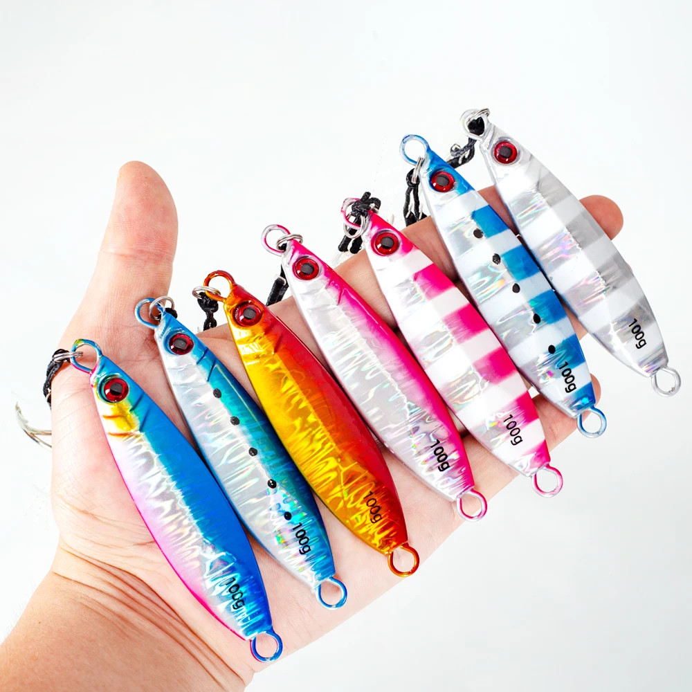 7Pcs Metal Jig Fishing Lure 14-100g Sinking Lure Bait Casting Lure with Assist Hooks for Sea Fishing