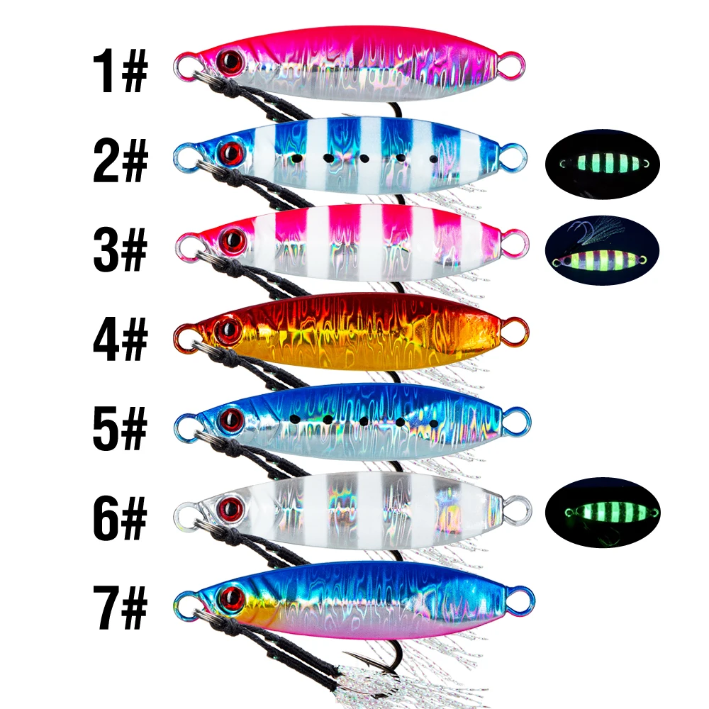 7Pcs Metal Jig Fishing Lure 14-100g Sinking Lure Bait Casting Lure with Assist Hooks for Sea Fishing