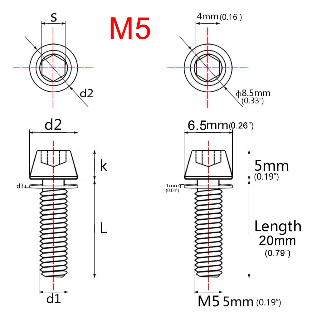 6PCS Bolt M5/M6 X 20mm Bicycle Handlebar Stem Screw With Washer For MTB Road Bike