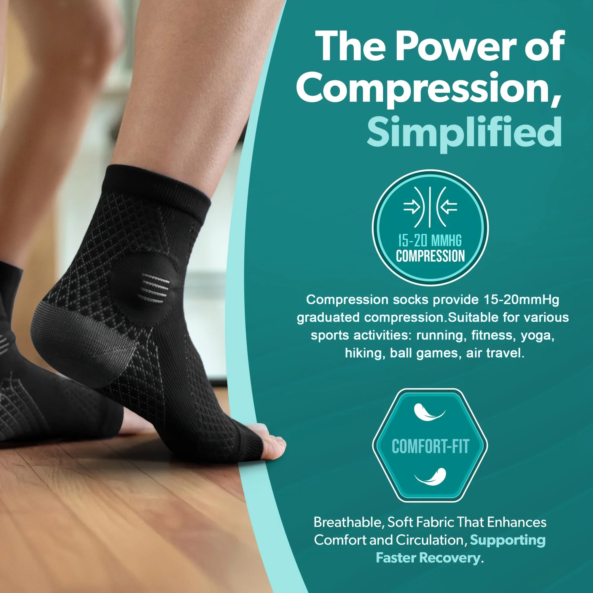 1Pair Ankle Foot Sleeves Compression Open Toe Elastic Breathable Socks Relief Sleeve Sports Running Fitness Foot Protection