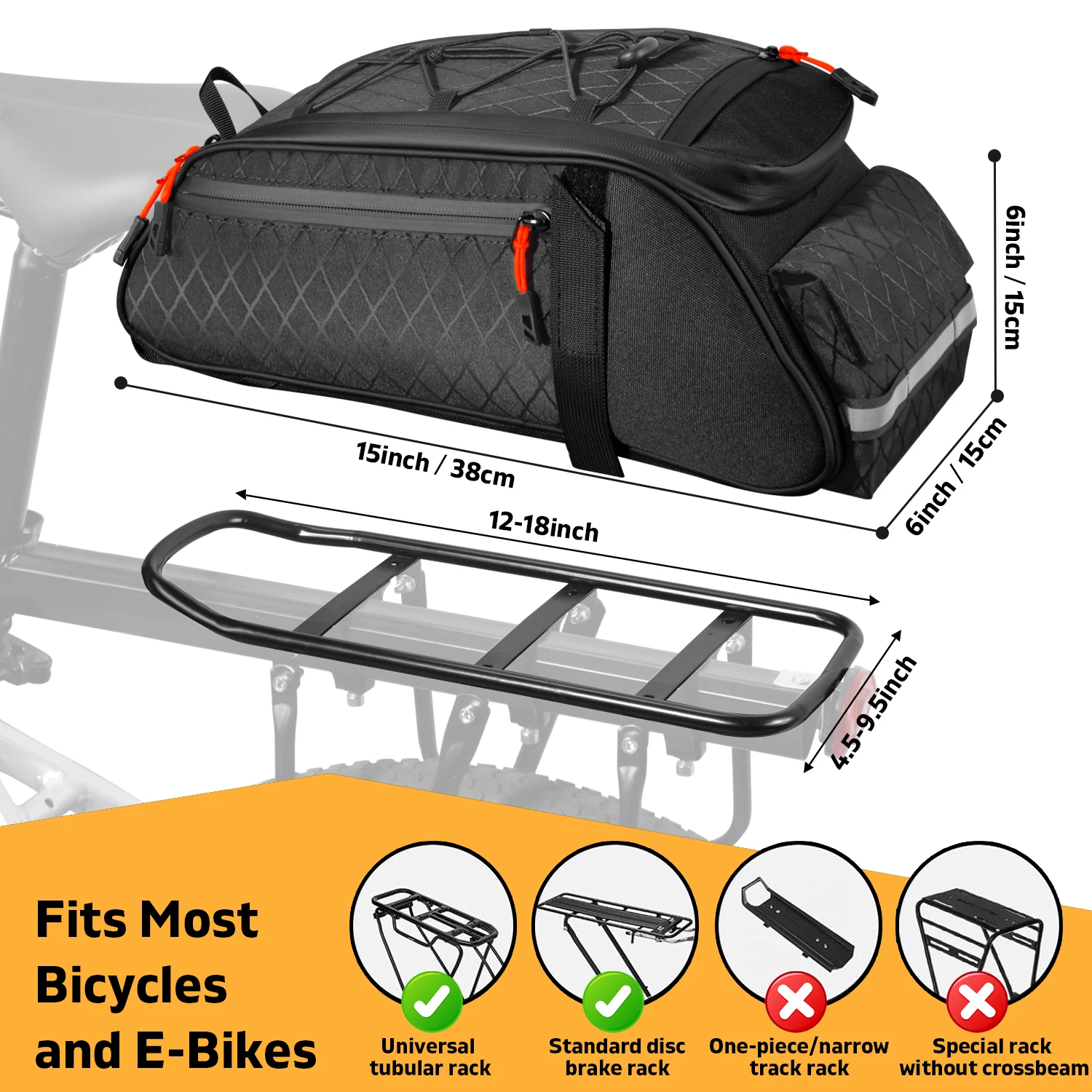 New Bike Trunk Bag Upgrade 900D 10L Large Capacity Anti-Tear Multi-Use Quick Install Fixing Commuting Outdoor Bicycle Accessory