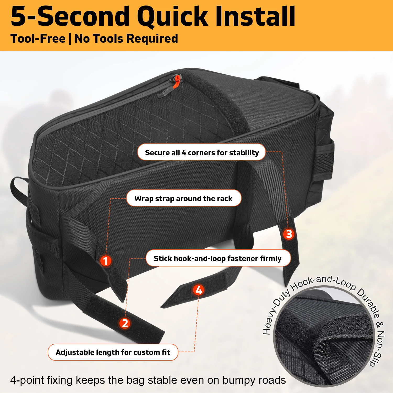 New Bike Trunk Bag Upgrade 900D 10L Large Capacity Anti-Tear Multi-Use Quick Install Fixing Commuting Outdoor Bicycle Accessory