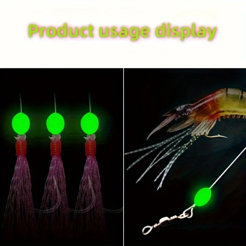 200pcs/lot Soft Fishing Glow in dark Beads Green Luminous Beads Rubber Oval Space Beans for Float Sea Tackle Lure Accessories