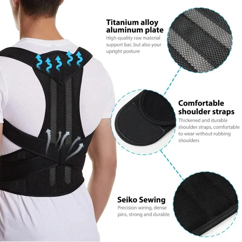 Reinforced Posture Corrector Vest, Adjustable Back Support Brace for Lumbar Spine, Shoulder Neck Stretcher Trainer for Men Women