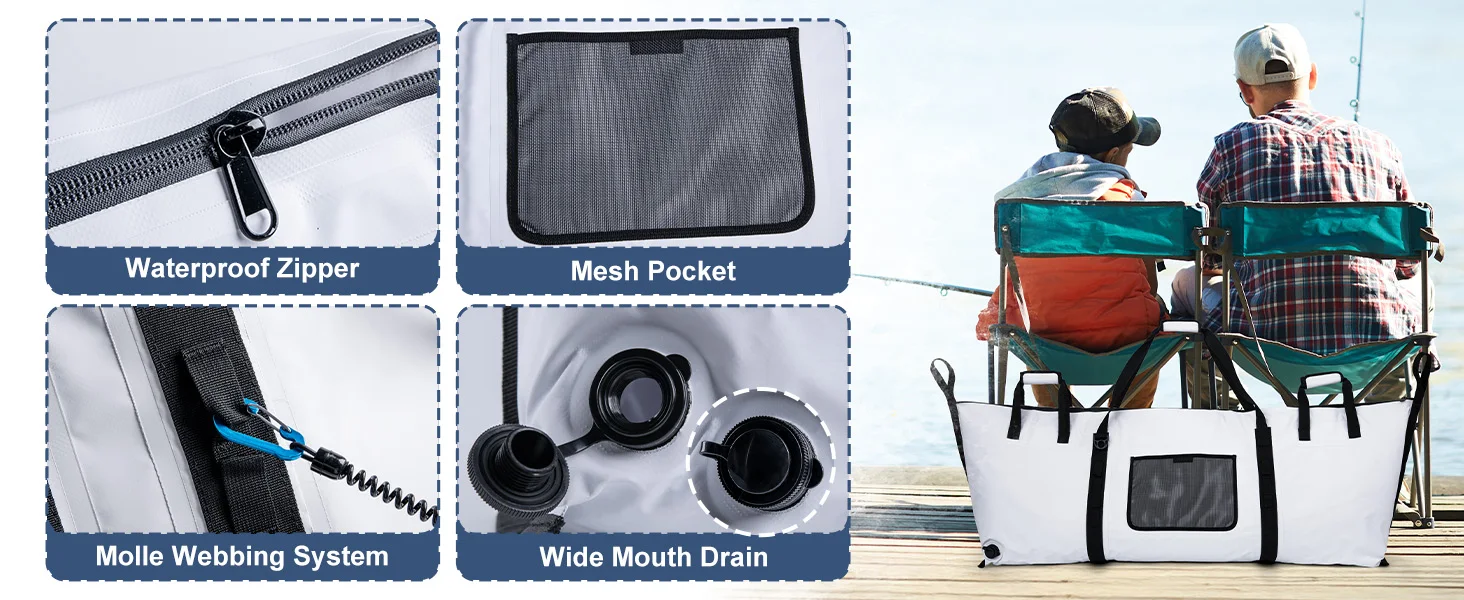 Goture Sea Fishing Live Fish Insulated Cooler Bag Waterproof Fish Bag Fishing Cooler Bag Freshness 72 Hour Retention Collapsible