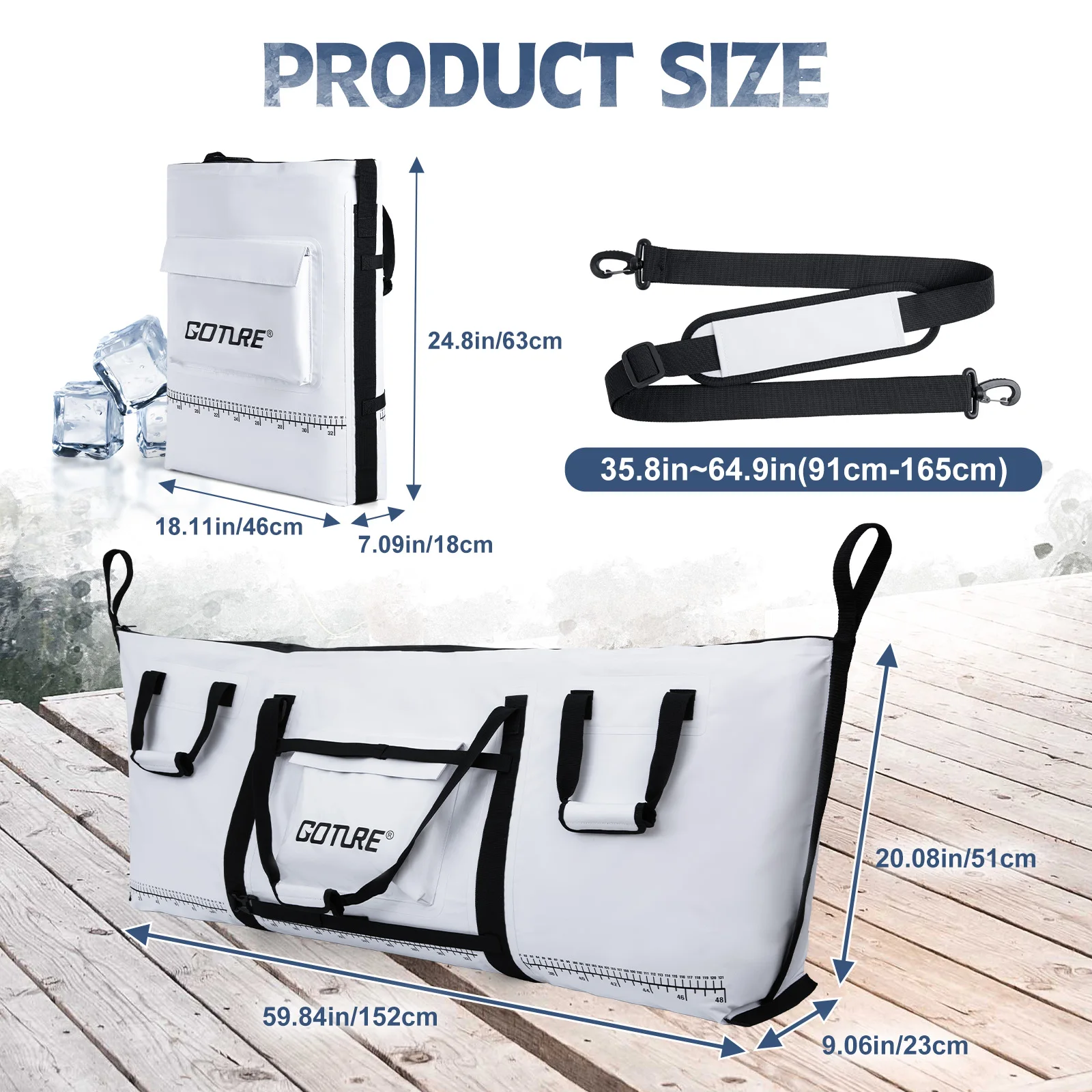 Goture Sea Fishing Live Fish Insulated Cooler Bag Waterproof Fish Bag Fishing Cooler Bag Freshness 72 Hour Retention Collapsible