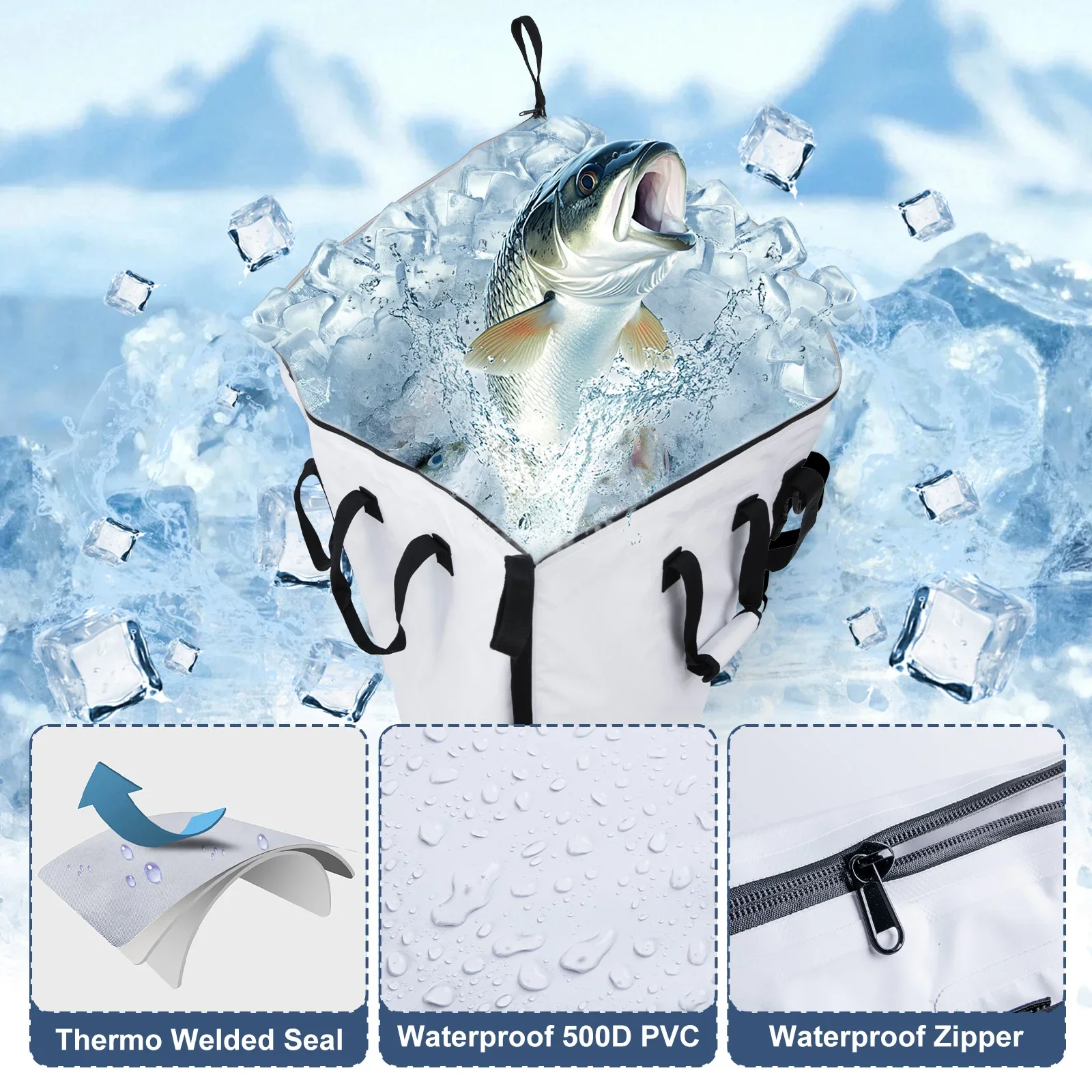 Goture Sea Fishing Live Fish Insulated Cooler Bag Waterproof Fish Bag Fishing Cooler Bag Freshness 72 Hour Retention Collapsible