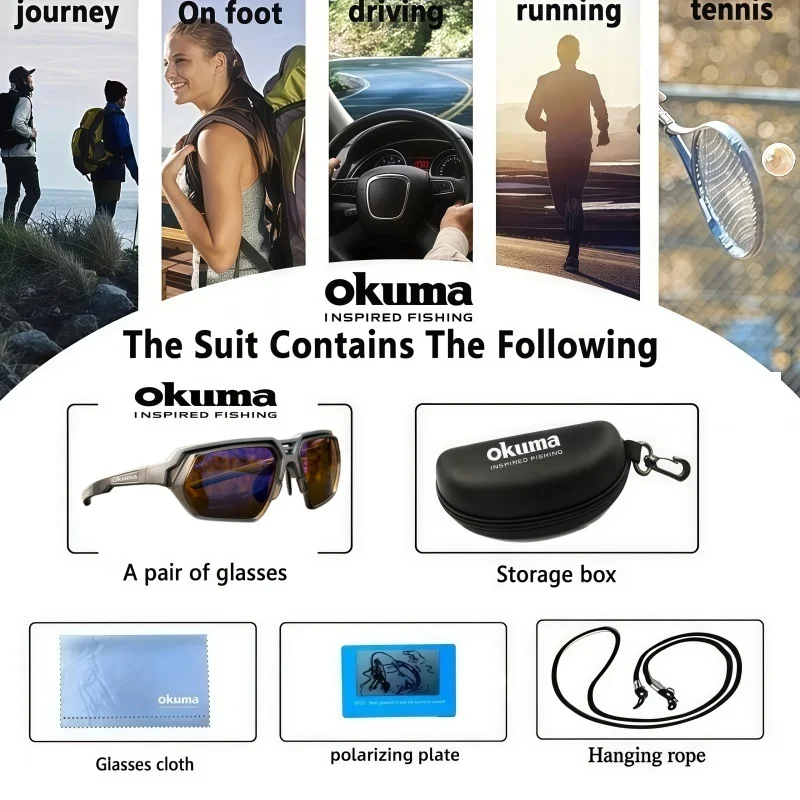 Okuma Fashion High End Polarized Fishing Glasses 5-Piece Set UV400, Anti Stray Light Clear Field of View