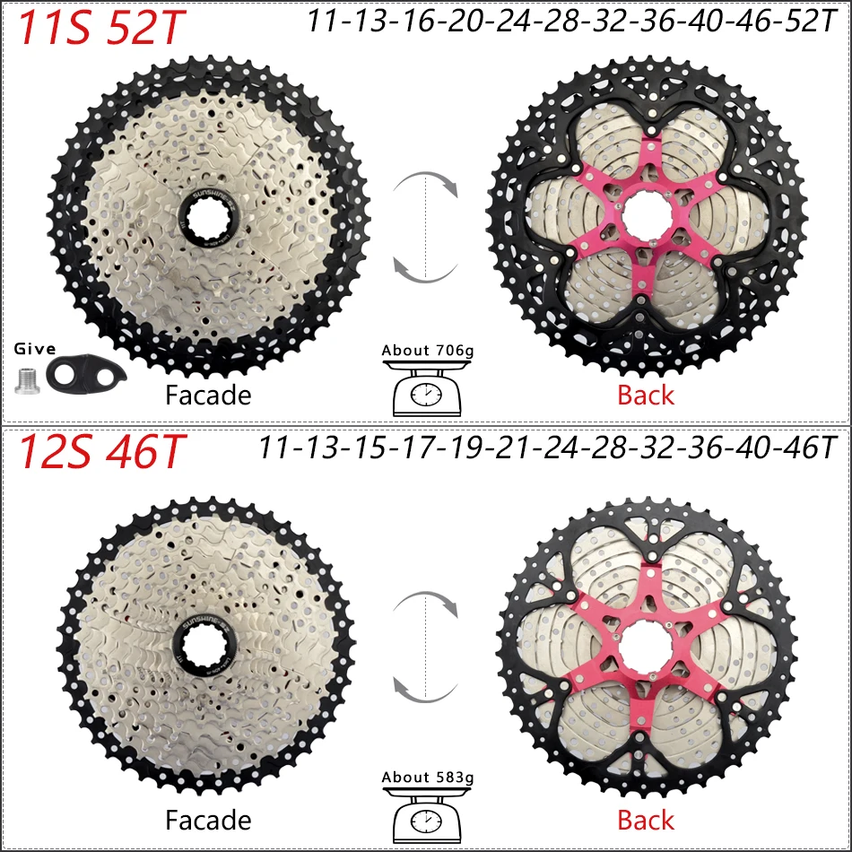 SUNSHINE Bicycle Cassette 8/9/10/11/12Speed Freewheel HG Structure Sprocket 32/36T/40T/42T/46T/50T/52T Flywheel For SHIMANO/SRAM