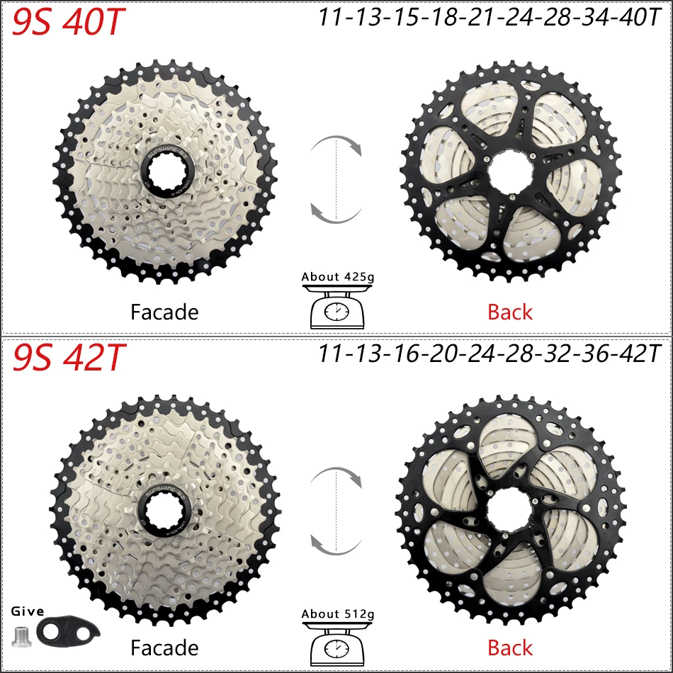 SUNSHINE Bicycle Cassette 8/9/10/11/12Speed Freewheel HG Structure Sprocket 32/36T/40T/42T/46T/50T/52T Flywheel For SHIMANO/SRAM