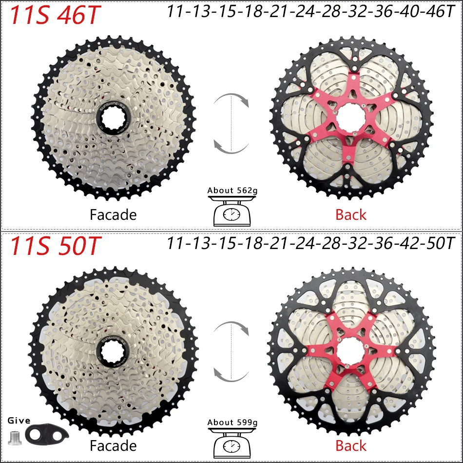 SUNSHINE Bicycle Cassette 8/9/10/11/12Speed Freewheel HG Structure Sprocket 32/36T/40T/42T/46T/50T/52T Flywheel For SHIMANO/SRAM